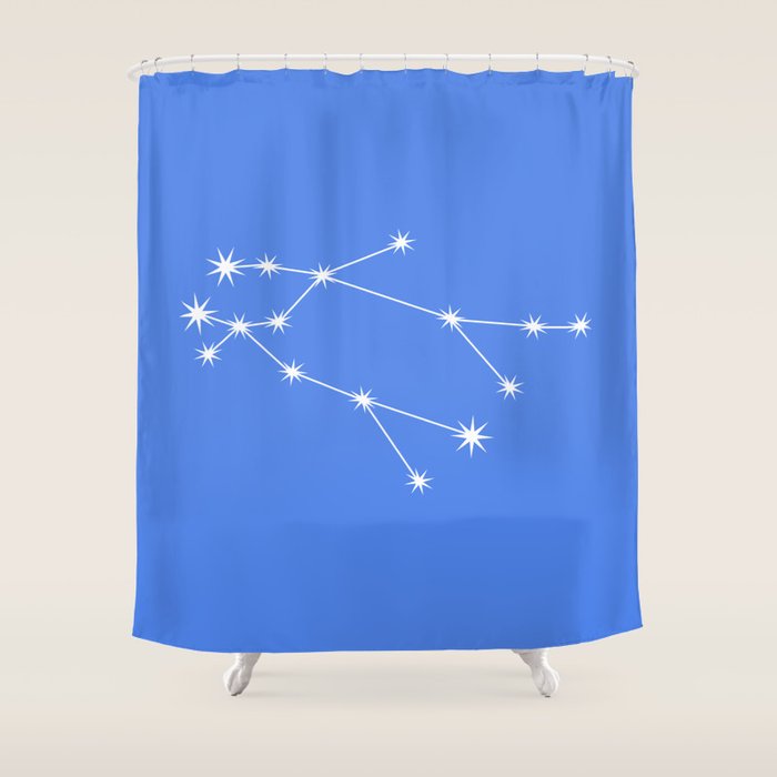 Gemini Zodiac Star Constellation Line Art Bright Blue Shower Curtain Gallery Image 1