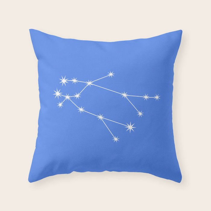 Gemini Zodiac Star Constellation Line Art Bright Blue Throw Pillow Gallery Image 6