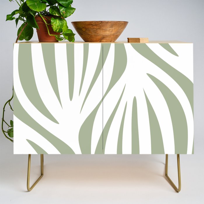 Maldives Abstract Botanical Pattern in Sage Green and White Credenza Gallery Image 1
