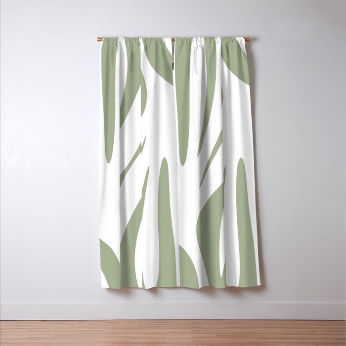 Maldives Abstract Botanical Pattern in Sage Green and White Window Curtain Gallery Image 3