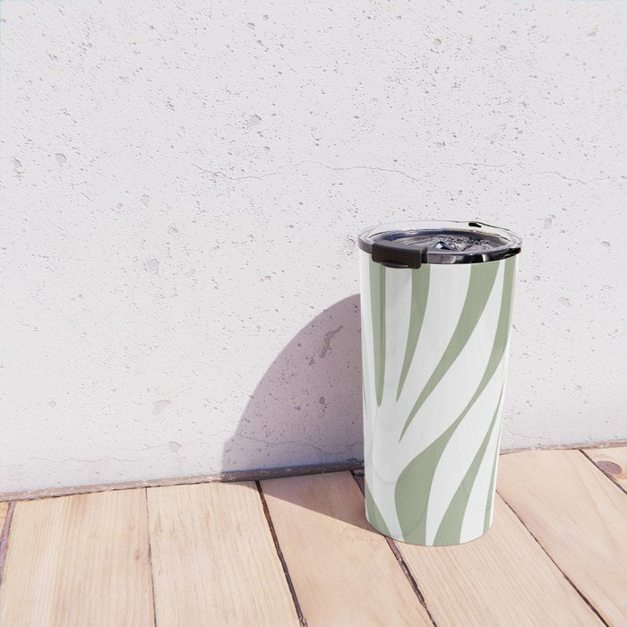 Maldives Abstract Botanical Pattern in Sage Green and White Travel Mug Gallery Image 4
