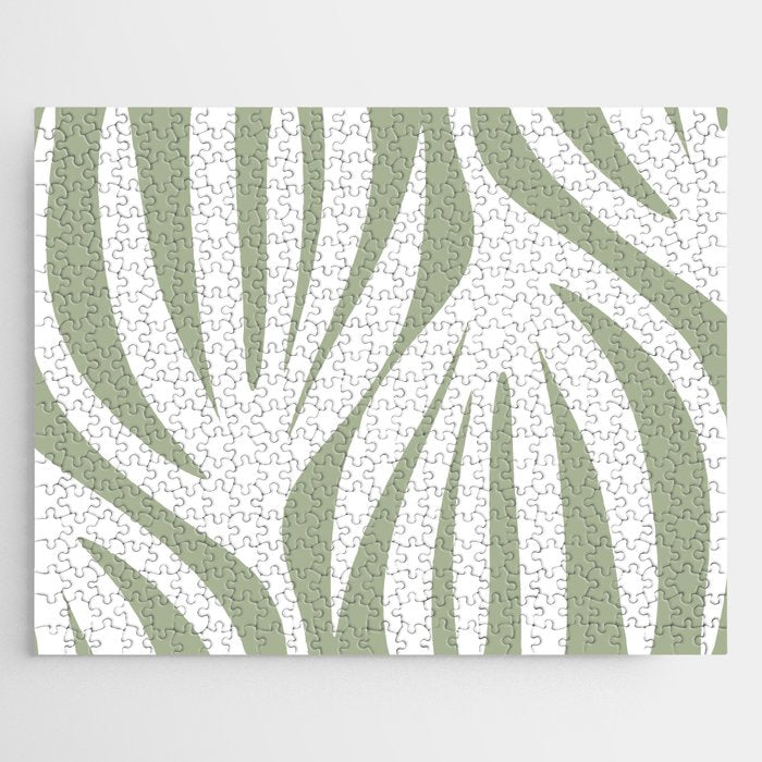 Maldives Abstract Botanical Pattern in Sage Green and White Jigsaw Puzzle Gallery Image 1