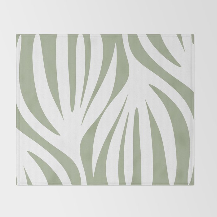 Maldives Abstract Botanical Pattern in Sage Green and White Throw Blanket Gallery Image 2