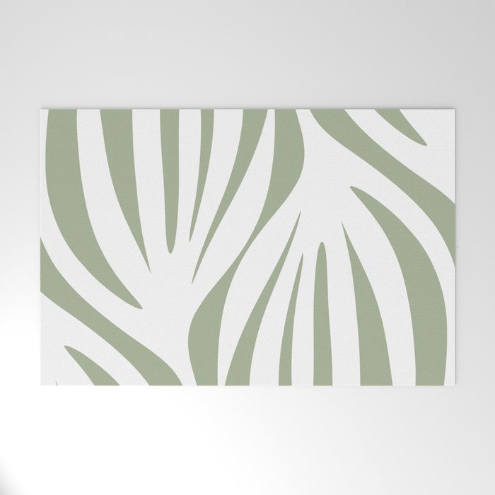 Maldives Abstract Botanical Pattern in Sage Green and White Welcome Mat Gallery Image 1