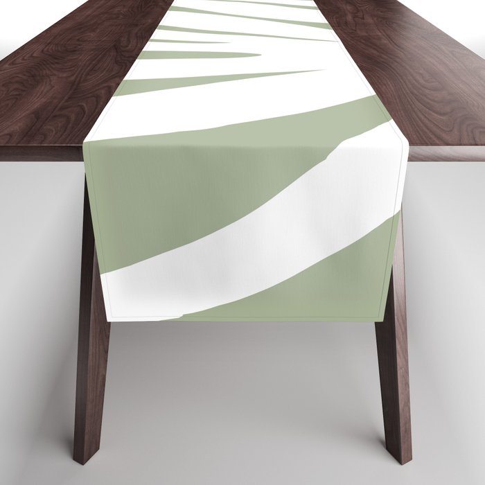 Maldives Abstract Botanical Pattern in Sage Green and White Table Runner Gallery Image 1