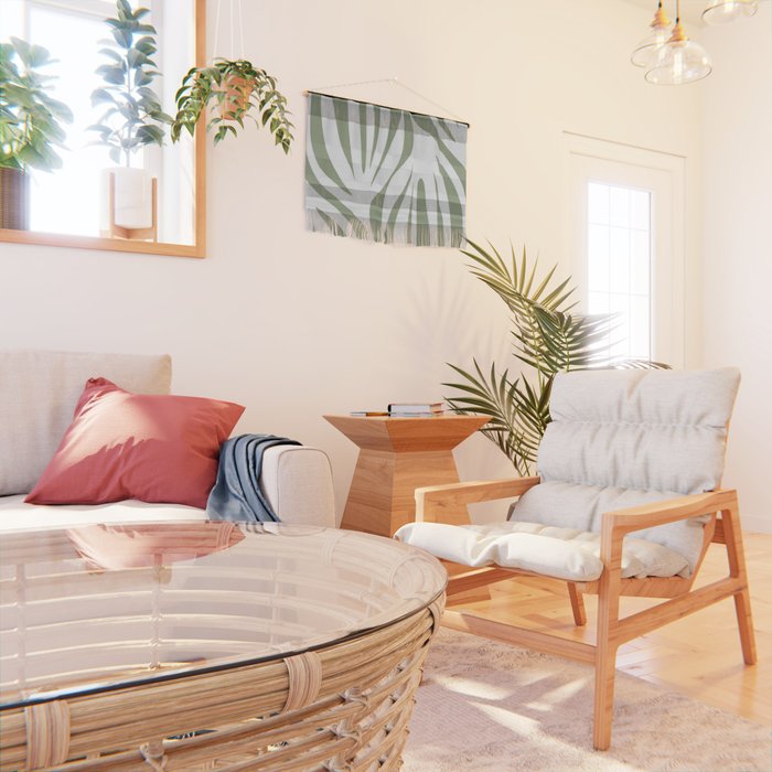 Maldives Abstract Botanical Pattern in Sage Green and White Wall Hanging Gallery Image 2