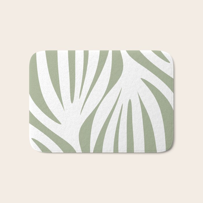 Maldives Abstract Botanical Pattern in Sage Green and White Bath Mat Gallery Image 1