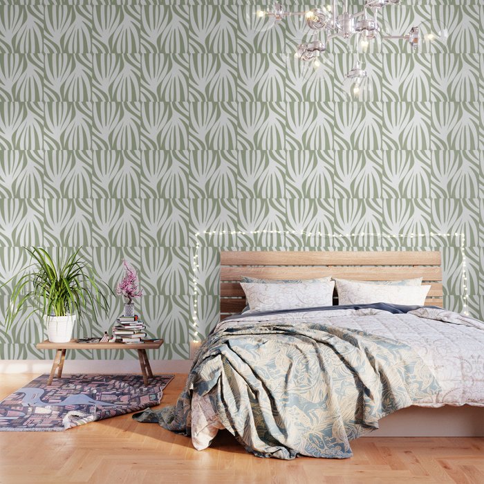 Maldives Abstract Botanical Pattern in Sage Green and White Wallpaper Gallery Image 1