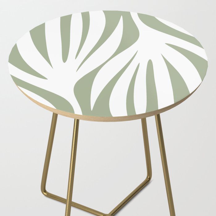Maldives Abstract Botanical Pattern in Sage Green and White Side Table Gallery Image 2