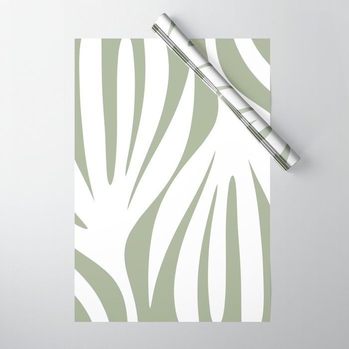 Maldives Abstract Botanical Pattern in Sage Green and White Wrapping Paper Gallery Image 1