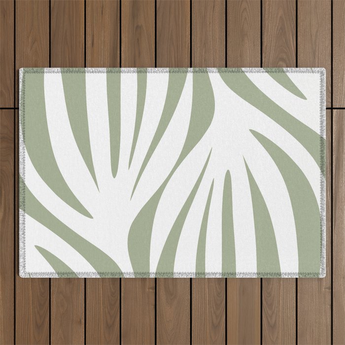 Maldives Abstract Botanical Pattern in Sage Green and White Outdoor Rug Gallery Image 1