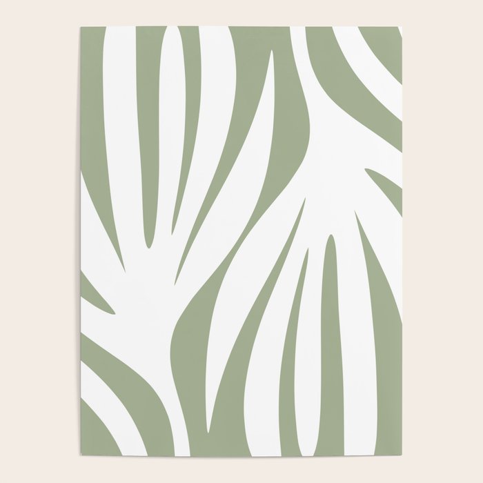 Maldives Abstract Botanical Pattern in Sage Green and White Poster Gallery Image 4