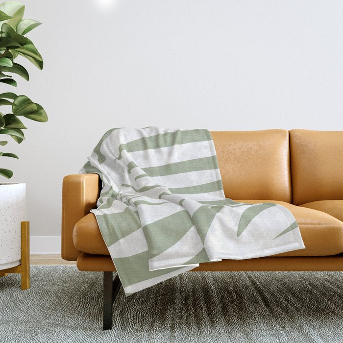 Maldives Abstract Botanical Pattern in Sage Green and White Throw Blanket Gallery Image 1