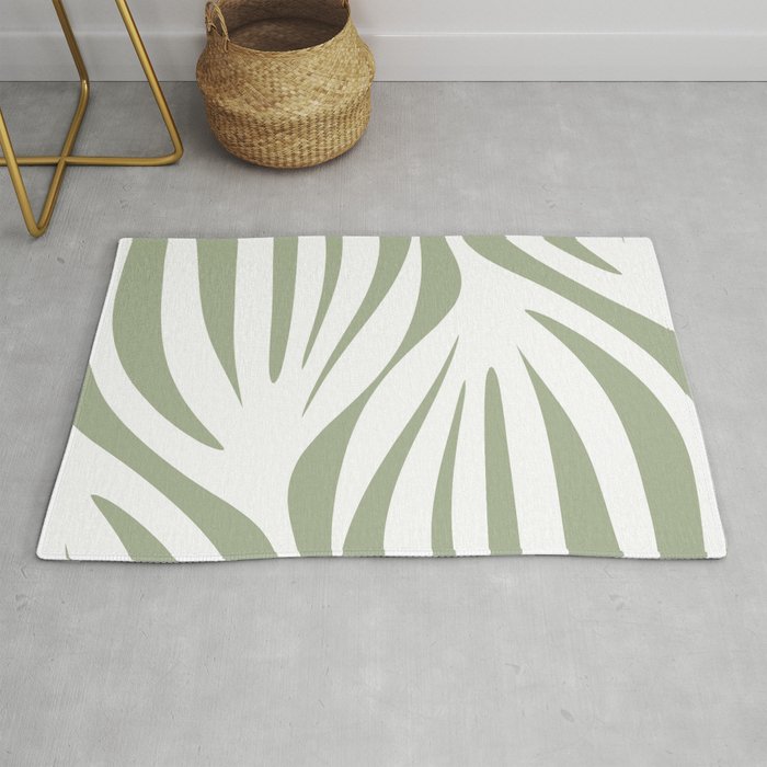 Maldives Abstract Botanical Pattern in Sage Green and White Rug Gallery Image 1