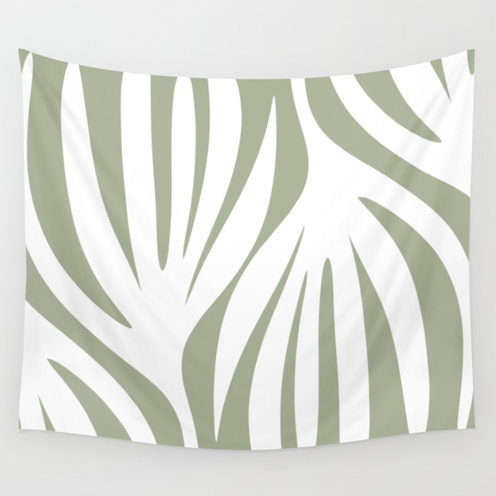 Maldives Abstract Botanical Pattern in Sage Green and White Wall Tapestry Gallery Image 1