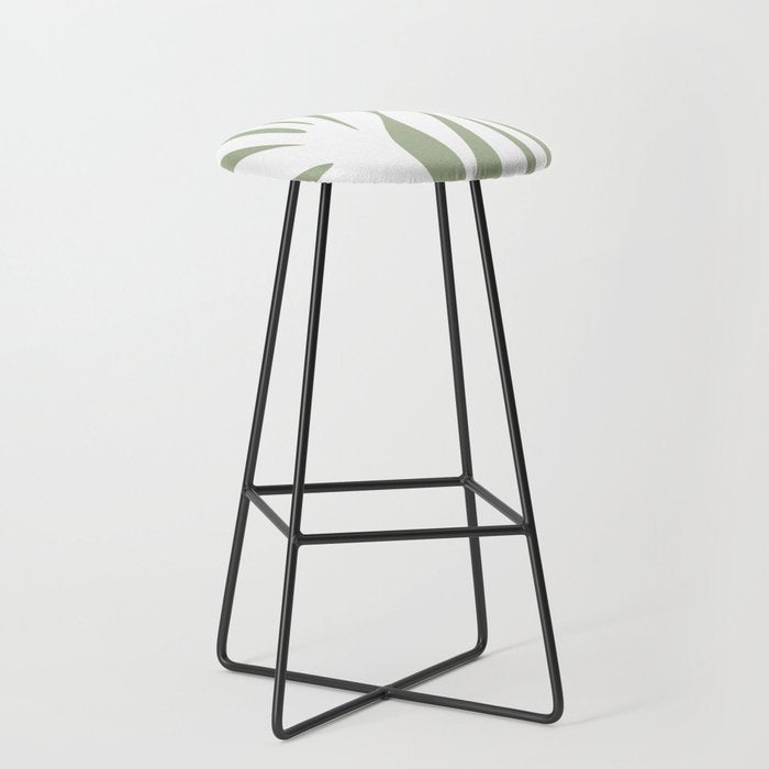 Maldives Abstract Botanical Pattern in Sage Green and White Stool Gallery Image 1
