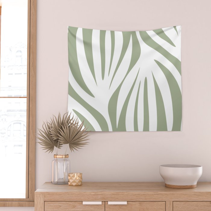 Maldives Abstract Botanical Pattern in Sage Green and White Wall Tapestry Gallery Image 2