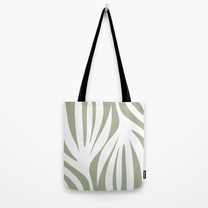 Maldives Abstract Botanical Pattern in Sage Green and White Tote Bag Gallery Image 2