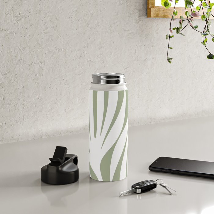 Maldives Abstract Botanical Pattern in Sage Green and White Water Bottle Gallery Image 4