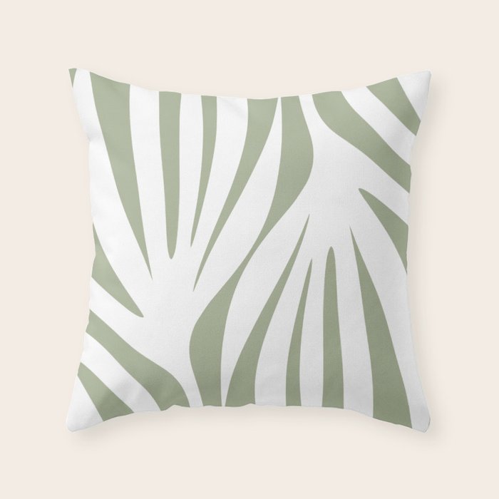 Maldives Abstract Botanical Pattern in Sage Green and White Throw Pillow Gallery Image 6