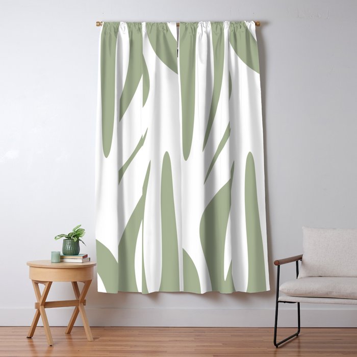 Maldives Abstract Botanical Pattern in Sage Green and White Window Curtain Gallery Image 5