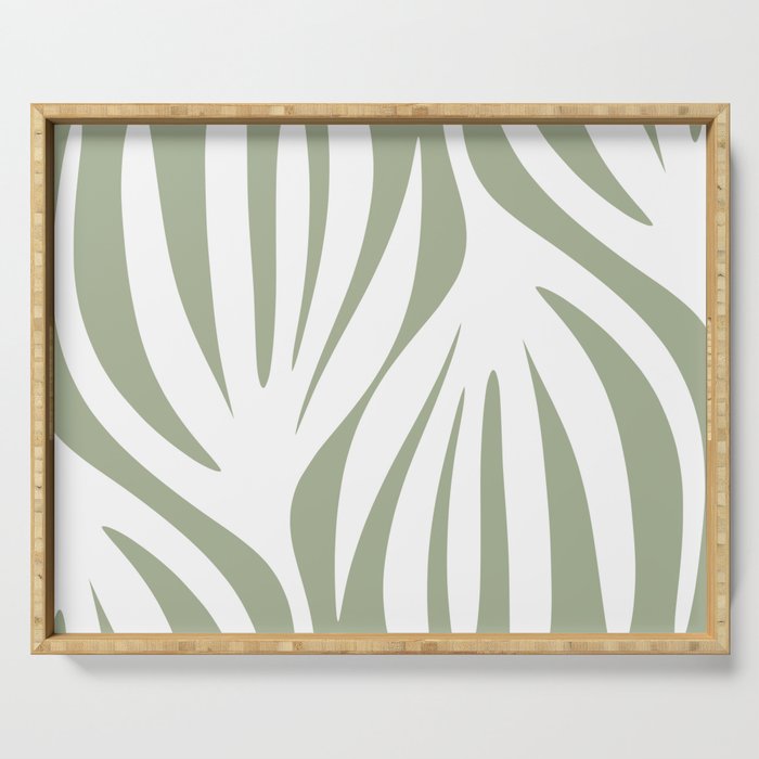 Maldives Abstract Botanical Pattern in Sage Green and White Serving Tray Gallery Image 1