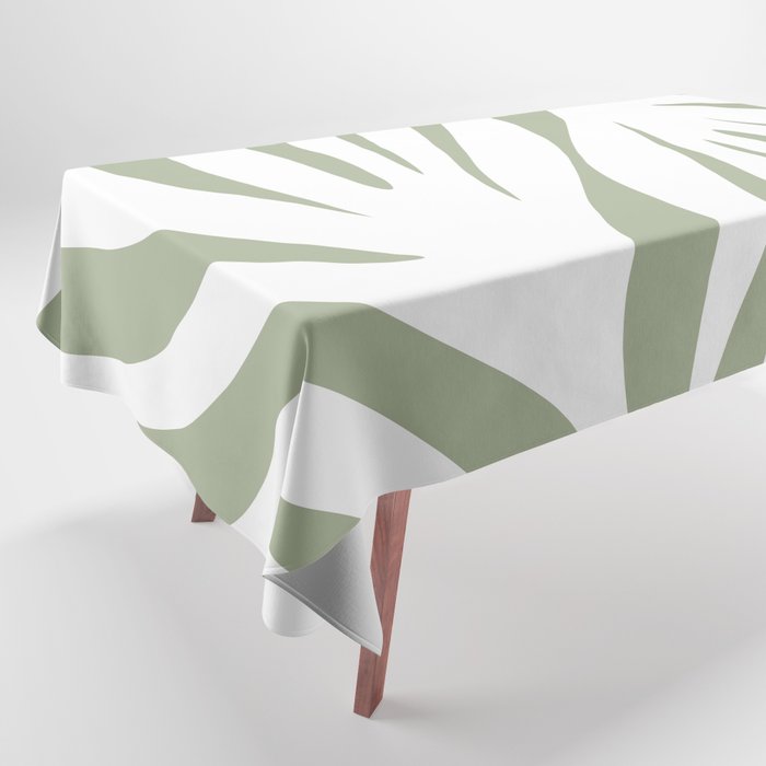 Maldives Abstract Botanical Pattern in Sage Green and White Tablecloth Gallery Image 1