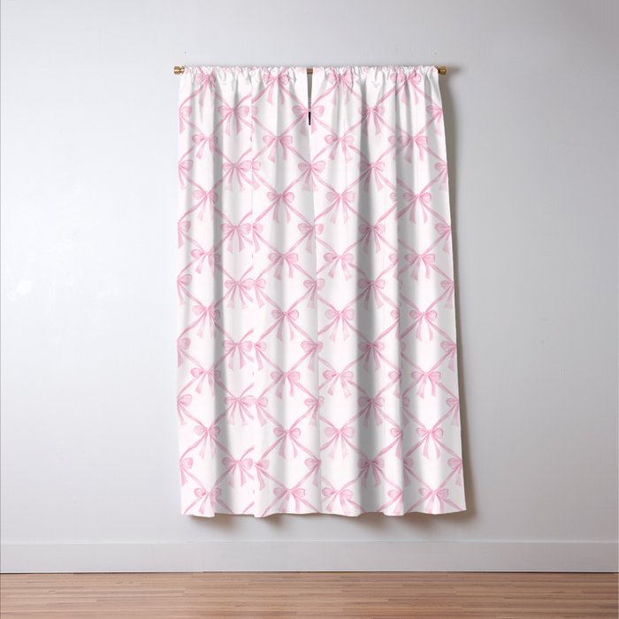 Pastel Pink Bows Coquette Aesthetic Vintage Romantic Feminine Preppy Bedroom Window Curtain Gallery Image 3