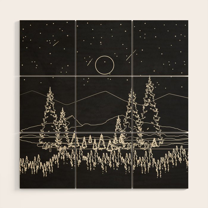 Night Forest Linescape Wood Wall Art Gallery Image 1