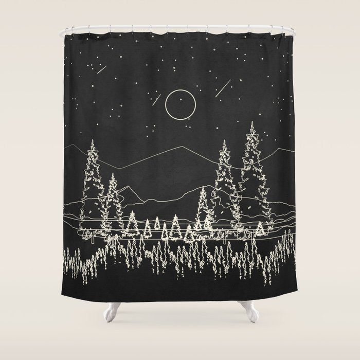 Night Forest Linescape Shower Curtain Gallery Image 1