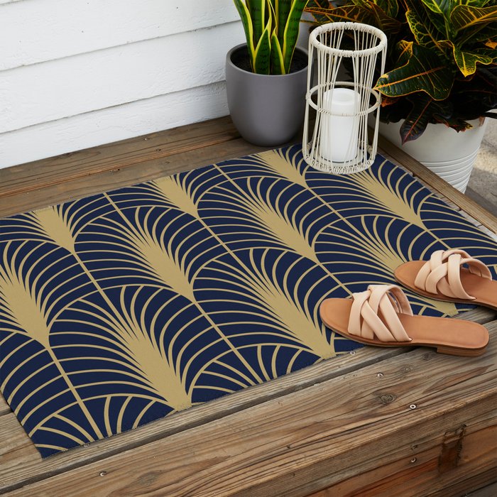Arches in Navy and Gold Outdoor Rug Gallery Image 2