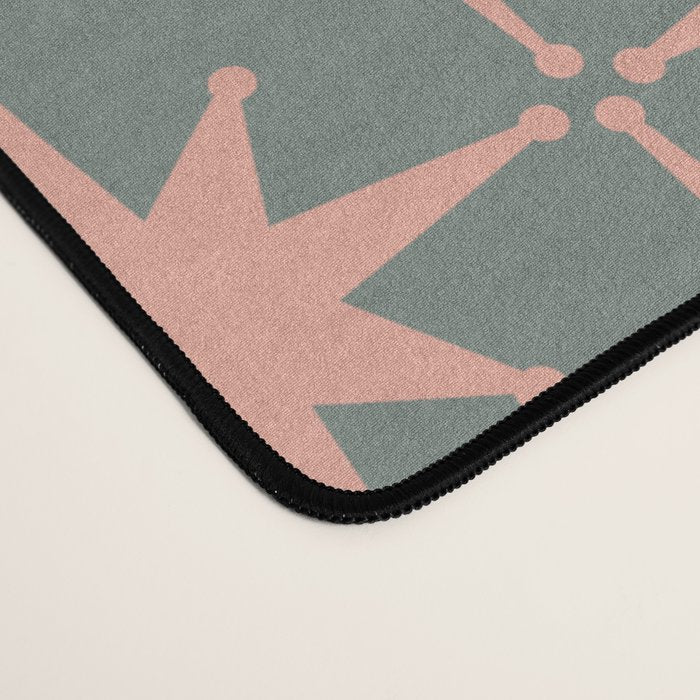 Atomic Age Retro 50s Starburst Pattern in Blush Pink and Gray-Green Desk Mat Gallery Image 4