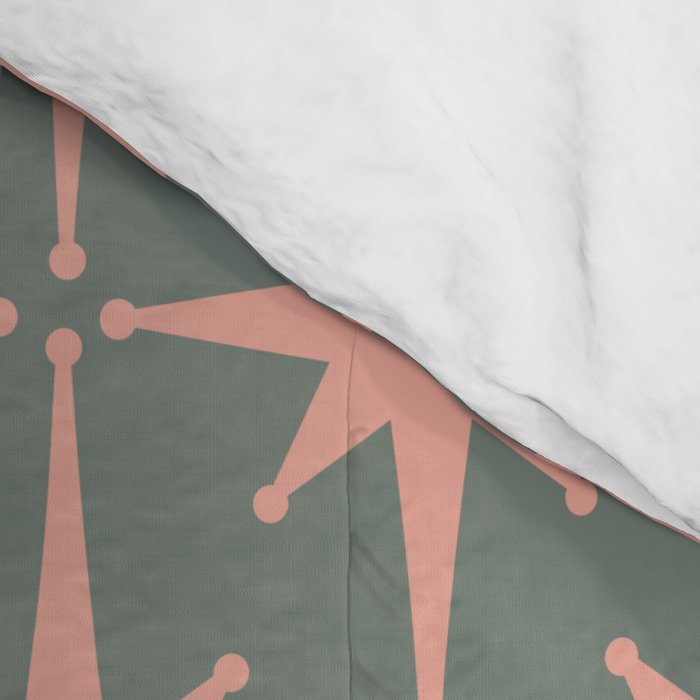Atomic Age Retro 50s Starburst Pattern in Blush Pink and Gray-Green Comforter Gallery Image 4