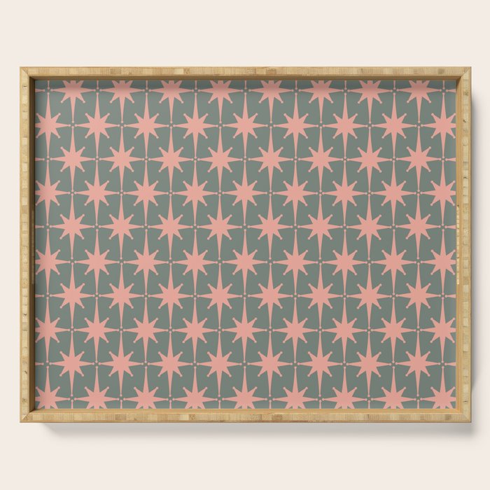 Atomic Age Retro 50s Starburst Pattern in Blush Pink and Gray-Green Serving Tray Gallery Image 1