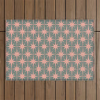 Atomic Age Retro 50s Starburst Pattern in Blush Pink and Gray-Green Outdoor Rug Gallery Image 1