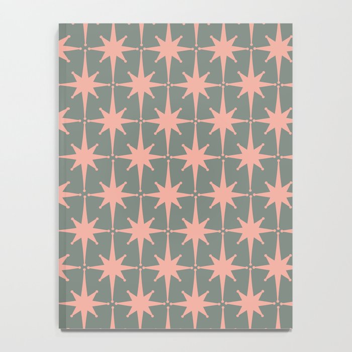 Atomic Age Retro 50s Starburst Pattern in Blush Pink and Gray-Green Notebook Gallery Image 4