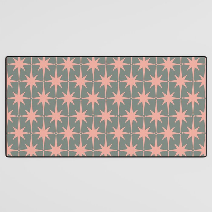 Atomic Age Retro 50s Starburst Pattern in Blush Pink and Gray-Green Desk Mat Gallery Image 3
