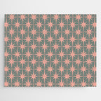 Atomic Age Retro 50s Starburst Pattern in Blush Pink and Gray-Green Jigsaw Puzzle Gallery Image 1