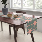 Atomic Age Retro 50s Starburst Pattern in Blush Pink and Gray-Green Table Runner Gallery Image 2