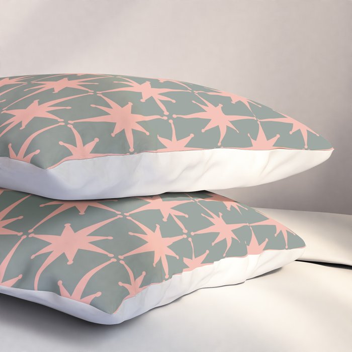 Atomic Age Retro 50s Starburst Pattern in Blush Pink and Gray-Green Pillow Sham Gallery Image 3