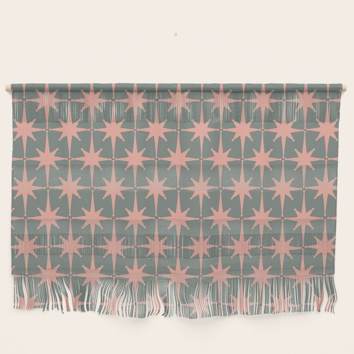 Atomic Age Retro 50s Starburst Pattern in Blush Pink and Gray-Green Wall Hanging Gallery Image 1