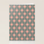 Atomic Age Retro 50s Starburst Pattern in Blush Pink and Gray-Green Stationery Card Gallery Image 2