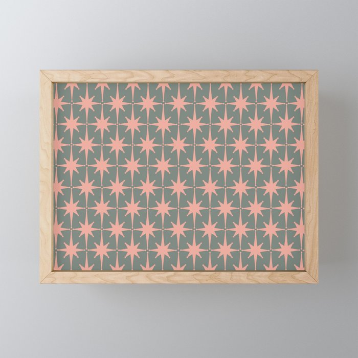 Atomic Age Retro 50s Starburst Pattern in Blush Pink and Gray-Green Mini Art Print Gallery Image 1