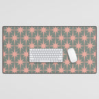 Atomic Age Retro 50s Starburst Pattern in Blush Pink and Gray-Green Desk Mat Gallery Image 1