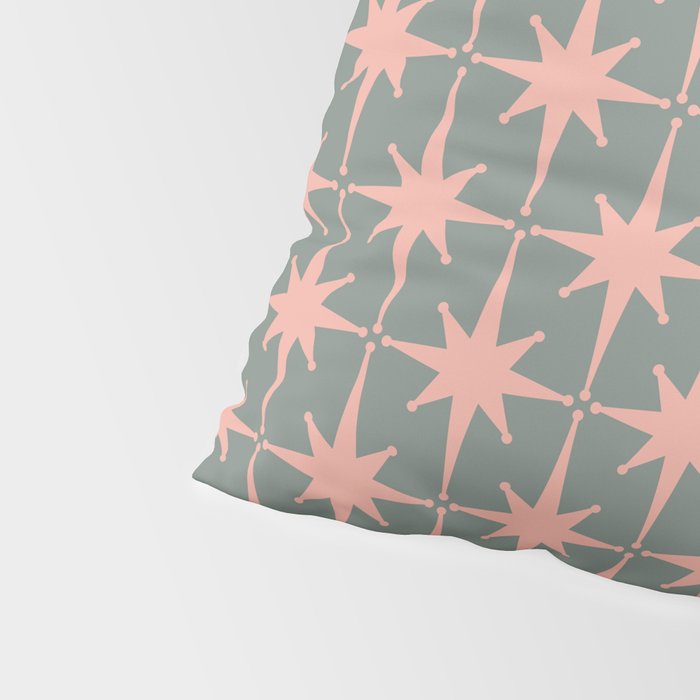 Atomic Age Retro 50s Starburst Pattern in Blush Pink and Gray-Green Pillow Sham Gallery Image 4