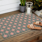 Atomic Age Retro 50s Starburst Pattern in Blush Pink and Gray-Green Outdoor Rug Gallery Image 2