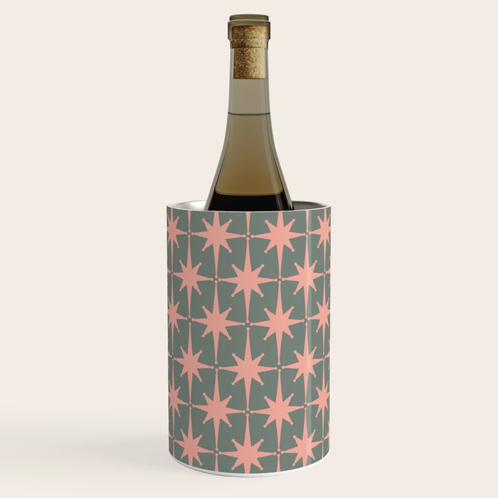 Atomic Age Retro 50s Starburst Pattern in Blush Pink and Gray-Green Wine Chiller Gallery Image 3