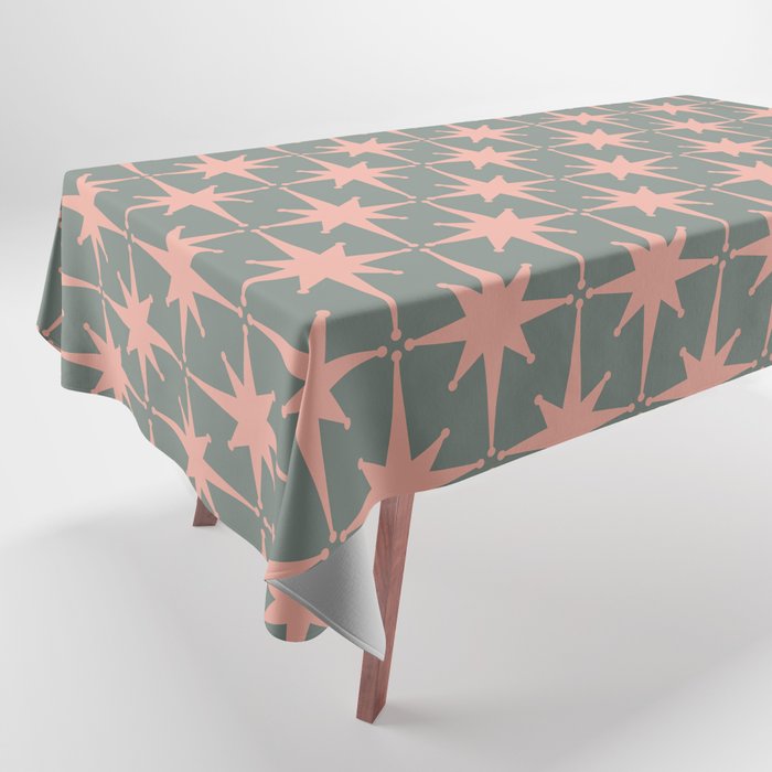 Atomic Age Retro 50s Starburst Pattern in Blush Pink and Gray-Green Tablecloth Gallery Image 1