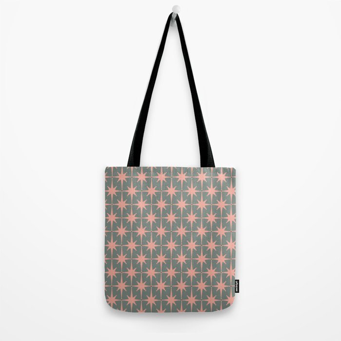 Atomic Age Retro 50s Starburst Pattern in Blush Pink and Gray-Green Tote Bag Gallery Image 2