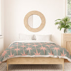 Atomic Age Retro 50s Starburst Pattern in Blush Pink and Gray-Green Duvet Cover Gallery Image 3